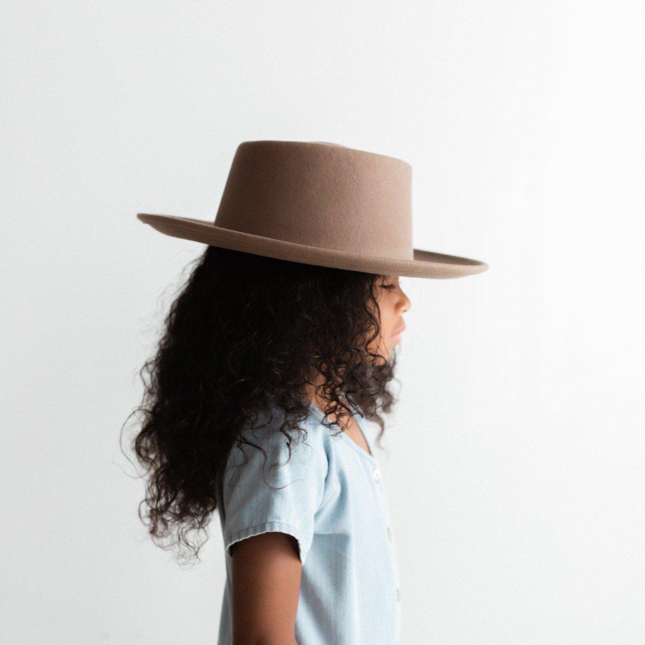 Gigi Pip felt felt hats for kids - Ginger Kids Gambler - indented oval crown with a stiff, upturned brim [taupe]