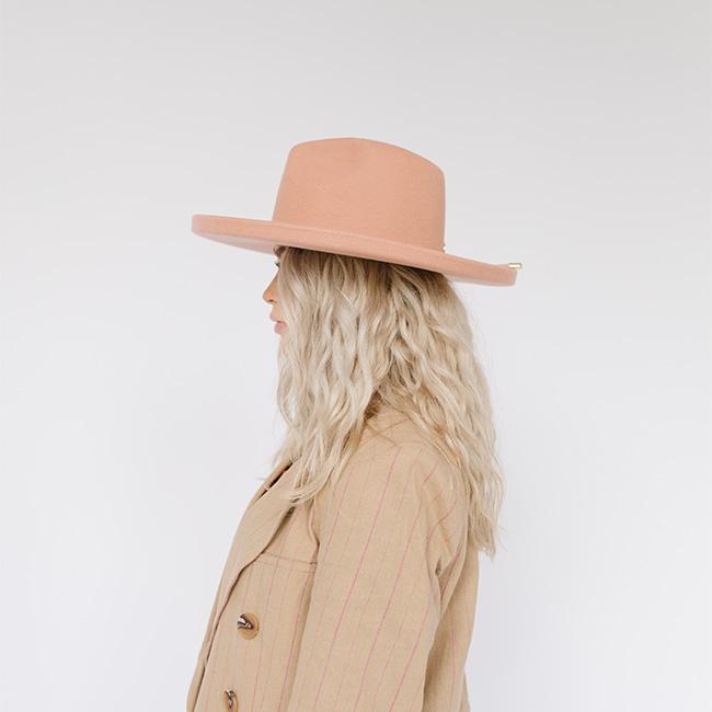 Gigi Pip felt hats for women - Cara Loren Pencil Brim Hat - curved crown with a stiff, wide brim with pencil rolled up edge [dusty pink]