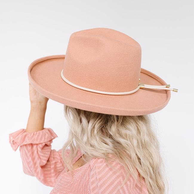 Gigi Pip felt hats for women - Cara Loren Pencil Brim Hat - curved crown with a stiff, wide brim with pencil rolled up edge [dusty pink]