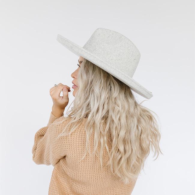 Gigi Pip felt hats for women - Cara Loren Pencil Brim Hat - curved crown with a stiff, wide brim with pencil rolled up edge [heather grey]