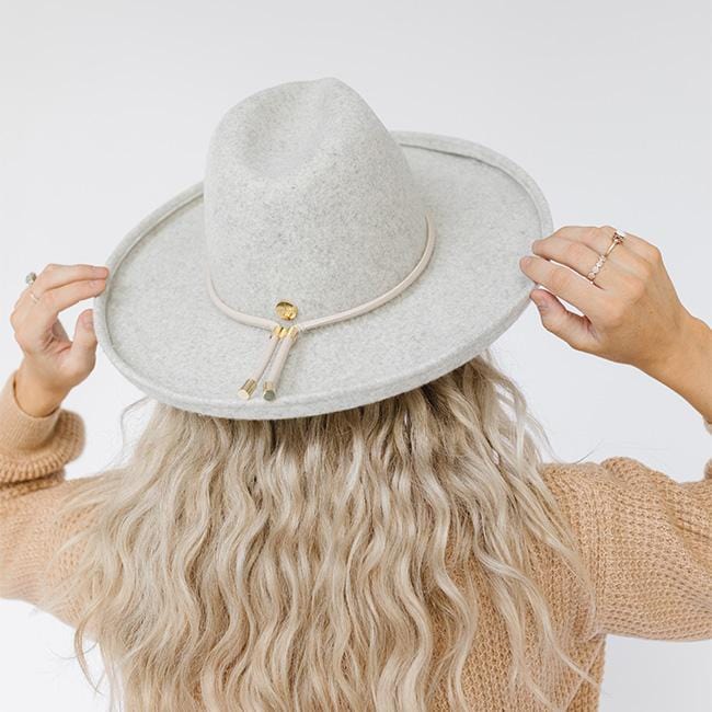 Gigi Pip felt hats for women - Cara Loren Pencil Brim Hat - curved crown with a stiff, wide brim with pencil rolled up edge [heather grey]