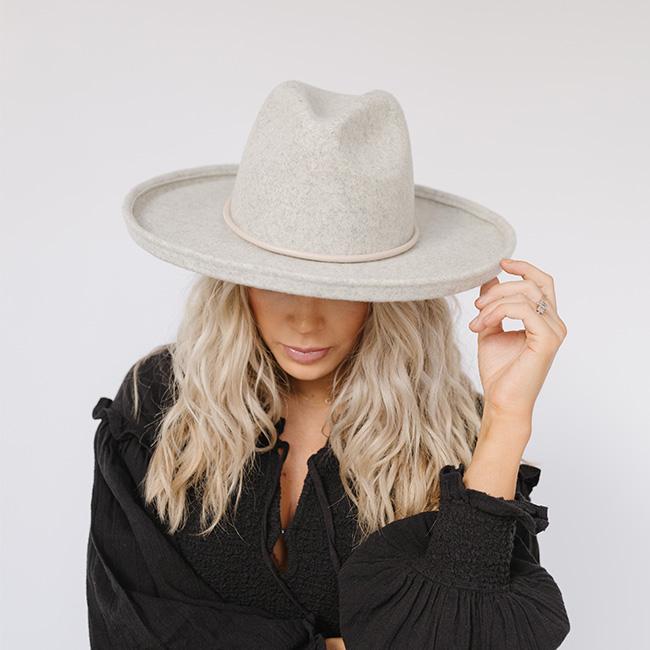 Gigi Pip felt hats for women - Cara Loren Pencil Brim Hat - curved crown with a stiff, wide brim with pencil rolled up edge [heather grey]