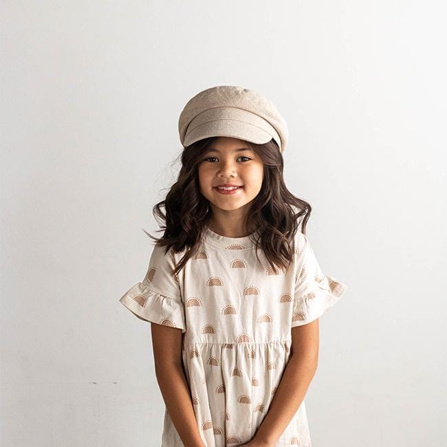 Gigi Pip caps for kids - Linen Newsboy Cap Kids - 100% linen shell classic newsboy cap with a polyester + quilted liner, featuring the Gigi Pip adjustable inner band [linen]