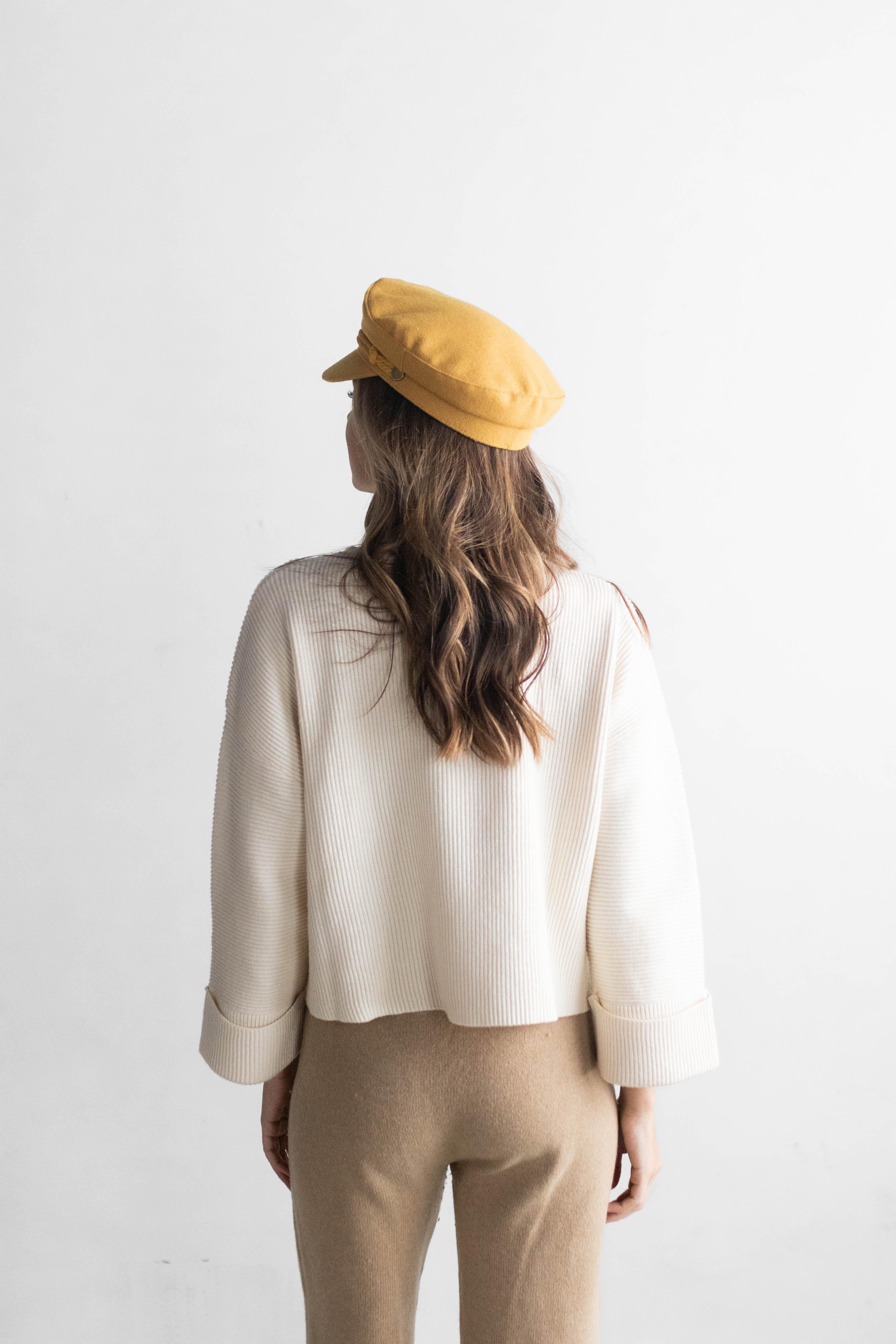 Gigi Pip caps for women - Fisherman Cap - classic fisherman cap with an adjustable inner lining, featuring a braided rope with a branded Gigi Pip bronze pin [mustard]