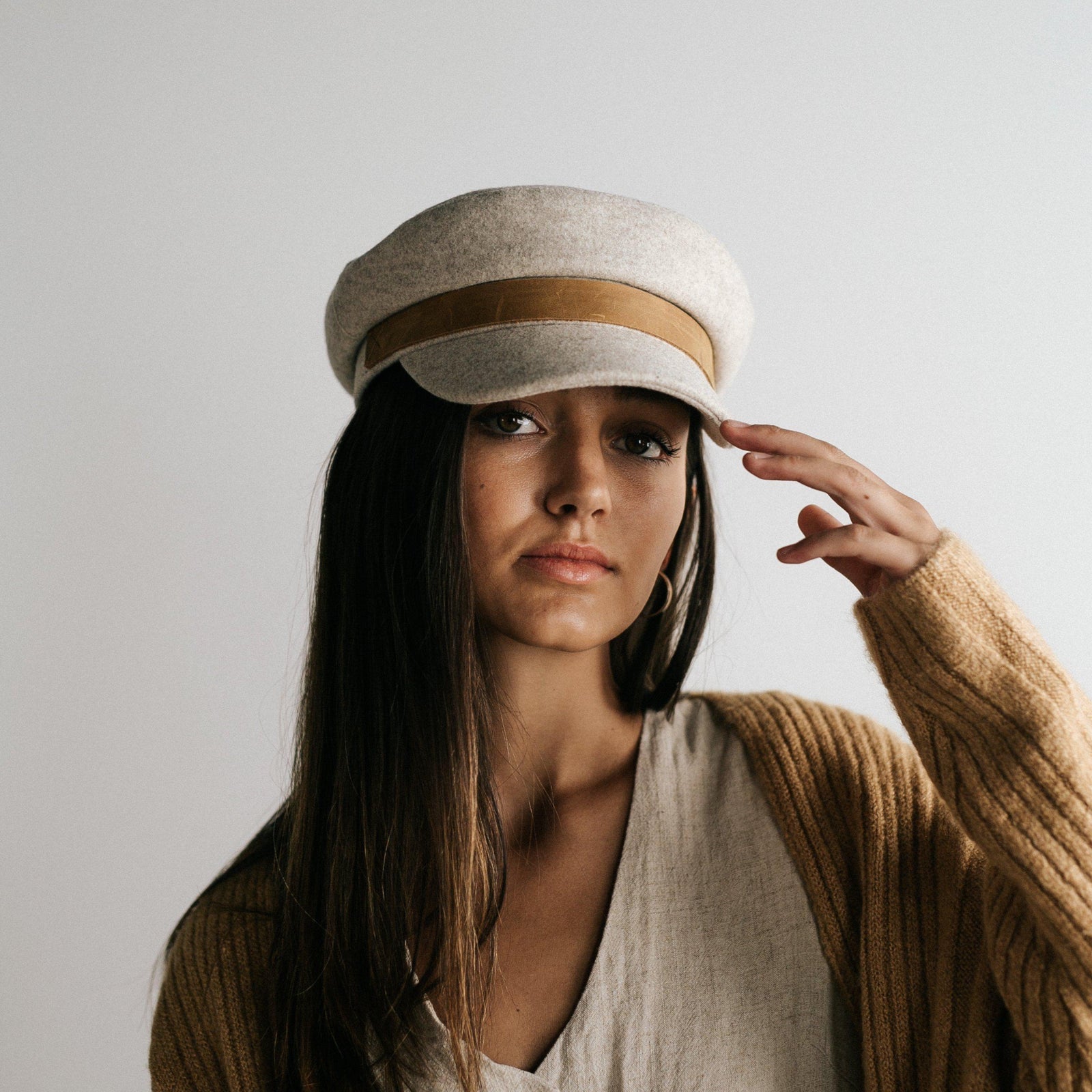 Ladies Tweed Newsboy Hat - Light Brown